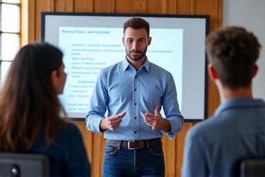 A person leading a workshop for a group.